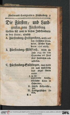 Die Fuersten, und Landgrafen von Fuerstenberg