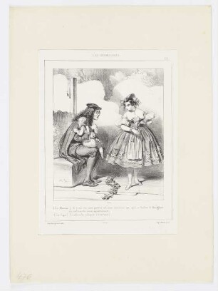 Schauspieler, eine kleine Tochter im Arm haltend, daneben Mutter im Akelei-Kleid stehend, Blatt 28 der Folge "Kulissen"