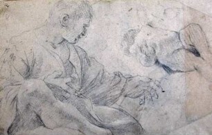 Studie einer jugendlichen, auf Wolken sitzenden, nach rechts blickenden männlichen Figur