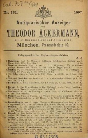 Antiquarischer Anzeiger. 158 - 164. 1897