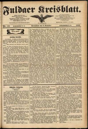 Erste Ausgabe vom Samstag, den 08. November 1902.