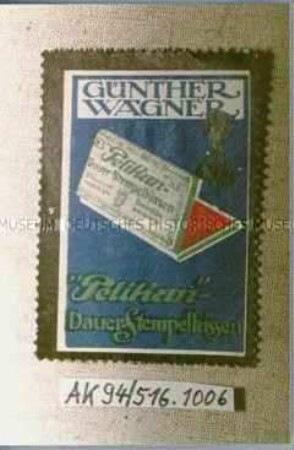 Klebemarke, perforiert "GÜNTHER WAGNER 'Pelikan'-Dauer-Stempelkissen"