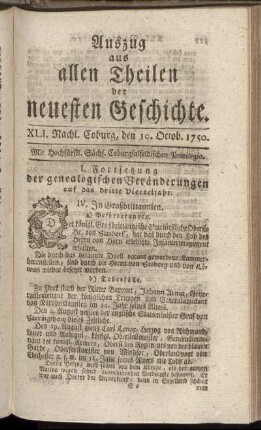 XLI. Nachl. Coburg, den 10. Octob. 1750.