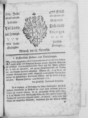 47tes Stück, Ausgabe vom 18. November 1772