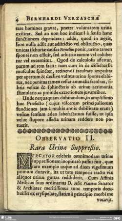 Observatio II. Rara Urinae Suppreßio