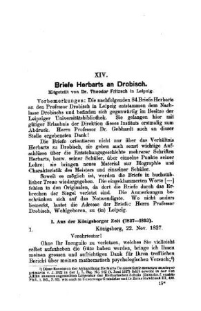 Briefe Herbarts an Drobisch