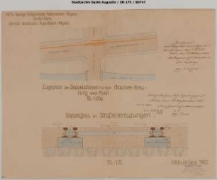 Gleisanschluss Geldmacher, Lageplan der Doppelschienen für die Chaussee-Kreuzung nach Much / Doppelgleis in Straßenkreuzungen
