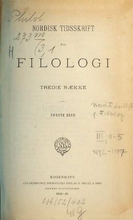 Nordisk tidsskrift for filologi. 1. 1892/93