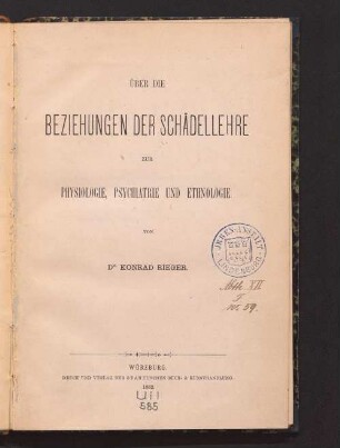 Über die Beziehungen der Schädellehre zur Physiologie, Psychiatrie und Ethnologie