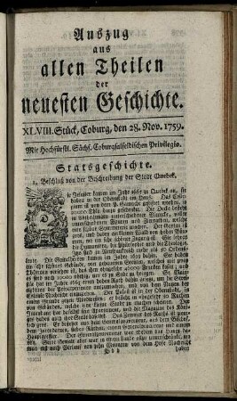 XLVIII. Stück, Coburg, den 28. Nov. 1759.