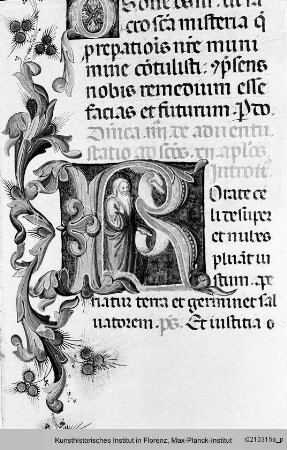 Missale Romanum : Textseite mit historisierter Initiale R: Prophet