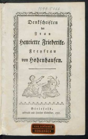 Denkschriften der Frau Henriette Friederike, Freyfrau von Hohenhausen