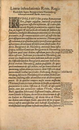 Literae infeudationis Rom. Regis // Rudolphi supra Burggraviatu Nuremberg:// : Iudicio provinciali & alijs &c. Anno 1273.//