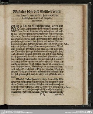Waserley böse vnd Gottlose Leute/ durch einen brennenden Cometen/ sonderlich bezeichnet vnd fürgebildet werden.