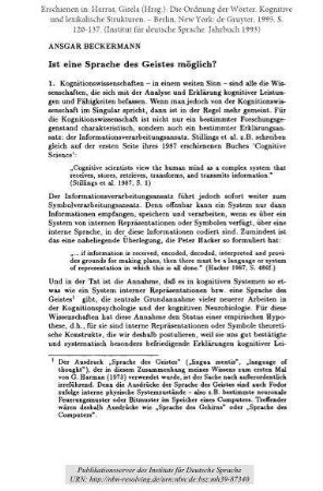 Ist eine Sprache des Geistes möglich?