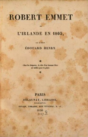 Robert Emmet ou l'Irlande en 1803