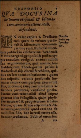 Responsio Iohannis Matthaei ... Qva Tractatvm Svvm De vnione personali & communicatione Idiomatum reali, aduersus VVolffgangum Amlingum, Munerstadensem, Francum, Ecclesiae Seruestanae ministrum defendit