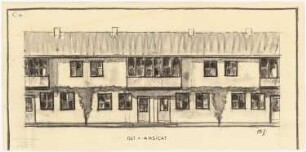 Gesamtbebauungsplan Ankara Ankara Kooperatifi. Haustypen: Typ C3, CANKIRI, Reihenhaus 3 Zimmer, Grundriss Erdgeschoss und Obergeschoss, Vorderansicht 1:50