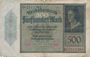 Zahlungsmittel / Reichsbanknote / Fünfhundert Mark