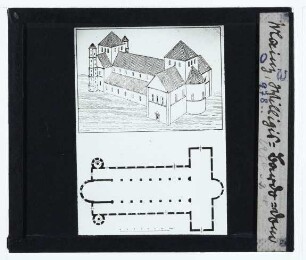 Mainz, Dom : Perspektive, Grundriss (Rekonstruktion)