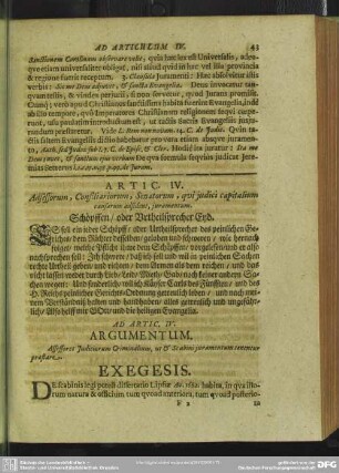 Artic. IV. Adsessorum, Consiliorum, Senatorum, qui iudici capitalium causarum adsident, iuramentum. Schöpffen, oder Urtheilsprecher Eyd