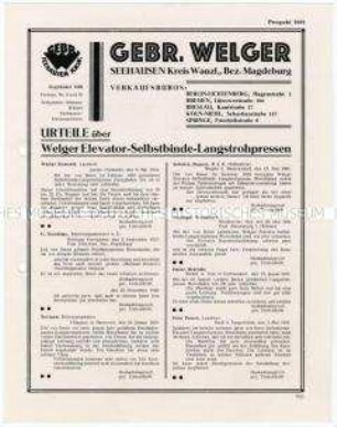 Kundengutachten über Selbstbindelangstrohpressen der Firma Welger