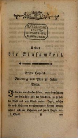Ueber die Einsamkeit, 1