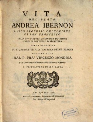 Vita del beato Andrea Ibernon