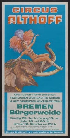 Circus Giovanni Althoff, Bremen, ohne Jahr