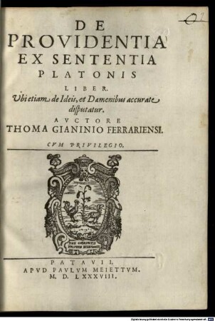 De providentia ex sententia Platonis liber