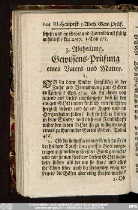 3. Abtheilung. Gewissens-Prüfung eines Vaters und Mutter.