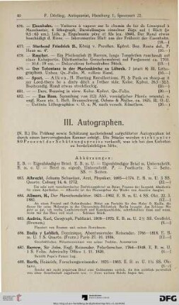 III. Autographen (Nr. 684-881)