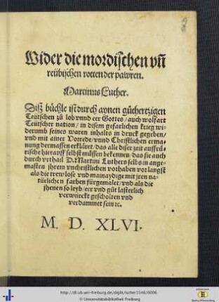 Wider die mordischen vñ reübischen rotten der pawren : [Mit Vorrede und Beschluß]