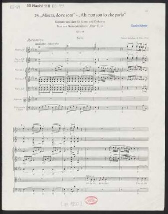 24. "Misera, dove son!" - "Ah! non son io che parlo" : Rezitativ und Arie für Sopran und Orchester : KV 369
