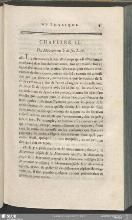 Chapitre II. Du Mouvement & de ses Loix