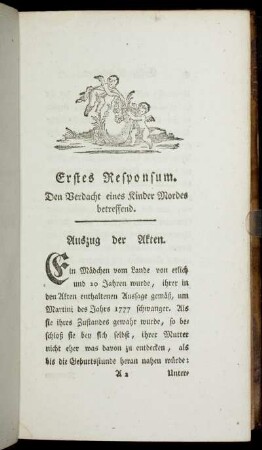 Erstes Responsum. Den Verdacht eines Kinder Mordes betreffend.