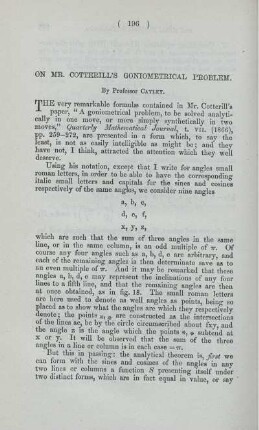 On Mr. Cotterill's goniometrical problem.