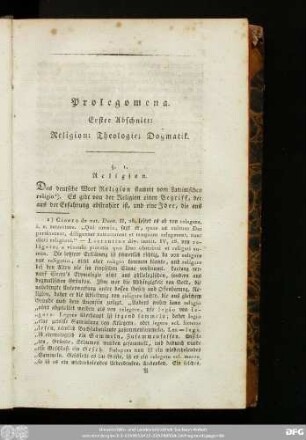 Erster Abschnitt: Religion; Theologie; Dogmatik.