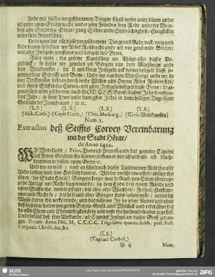 Extractus deß Stiffts Corvey Vereinbarung mit der Stadt Höxar, de Anno 1434