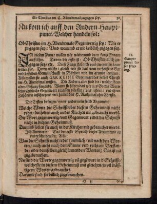 Nu kom ich auff den Andern Hauptpunct/ Welcher handeln sol: Ob Christus im H. Abendtmale Gegenwertig sey ...