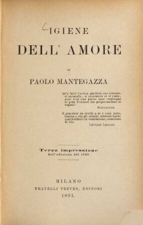 Igiene dell'Amore : Terza impressione dell'edizione del 1889