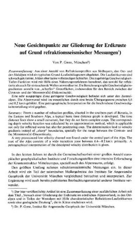 Neue Gesichtspunkte zur Gliederung der Erdkruste auf Grund refraktionsseismischer Messungen