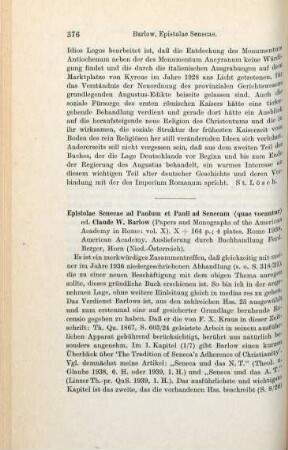 376-377 [Rezension] Seneca, Lucius Annaeus, Epistolae Senecae ad Paulum et Pauli ad Senecam (quae vocantur)