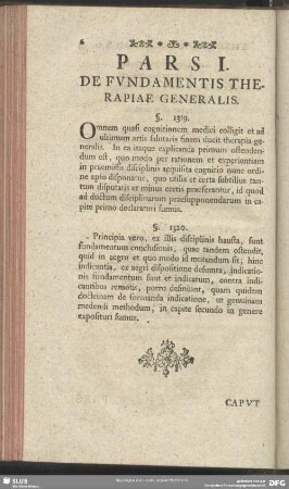 Pars I. De Fundamentis Therapiae Generalis