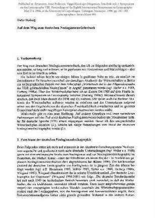 Auf dem Weg zum deutschen Neologismenwörterbuch