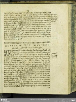 Confessio Fidei Joannis Sigismundi, Electoris Brandenburgici