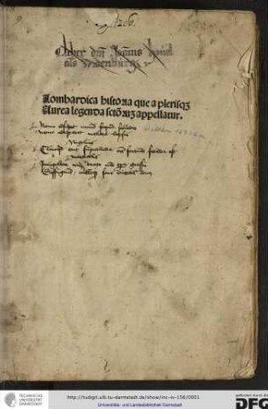 Lombardica historia que a plerisque Aurea legenda sanctorum appellatur.