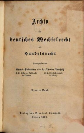 Archiv für deutsches Wechselrecht und Handelsrecht, 9. 1860
