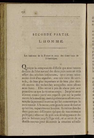 Seconde Partie. L´Homme. Les habitans de la France et ceux des États-unis de l´Amerique.