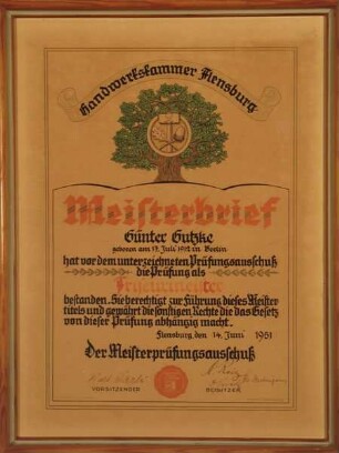 MEISTERBRIEF GÜNTER GUTZKE